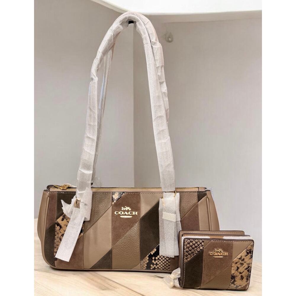 NWT Coach CCJ05 Patchwork Asher Shoulder Bag &  CCR27 Snap Patchwork Wallet - Picture 2 of 10